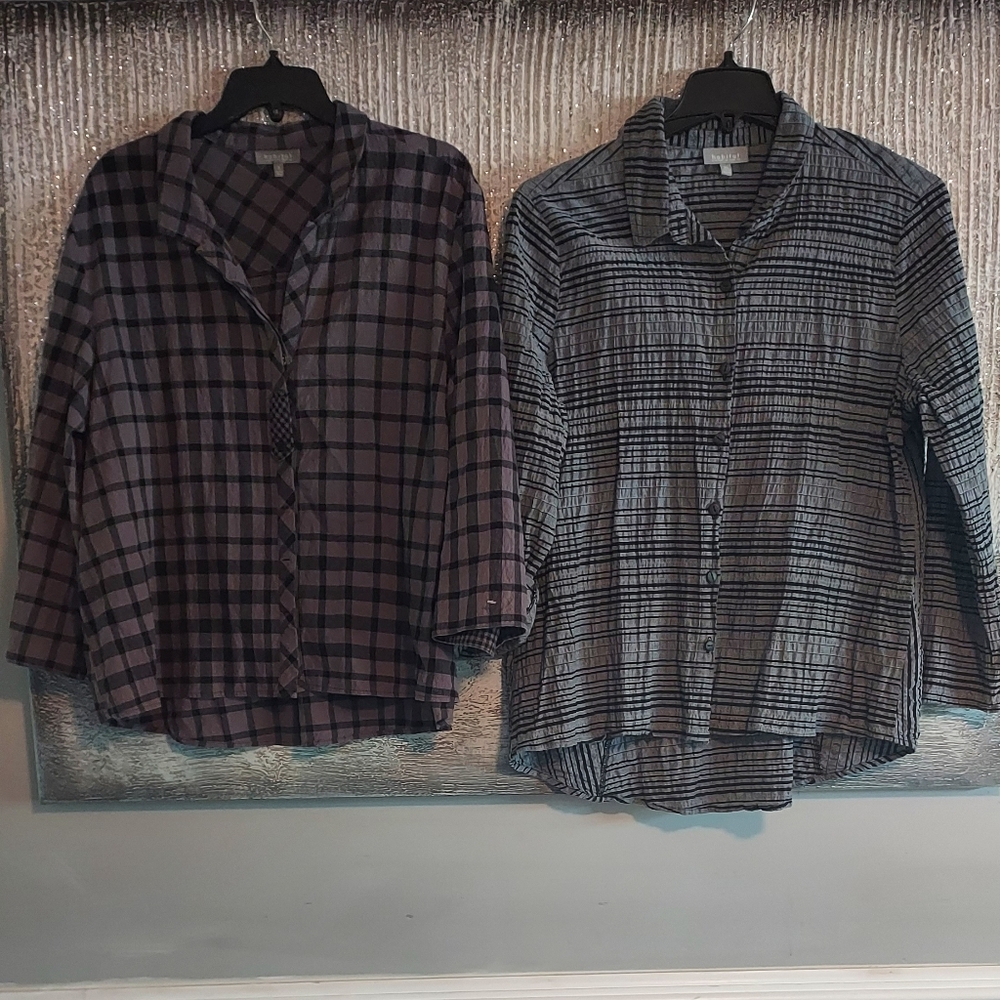Habitat Two Krinkle Striped Plaid Shirt Sz-XL
